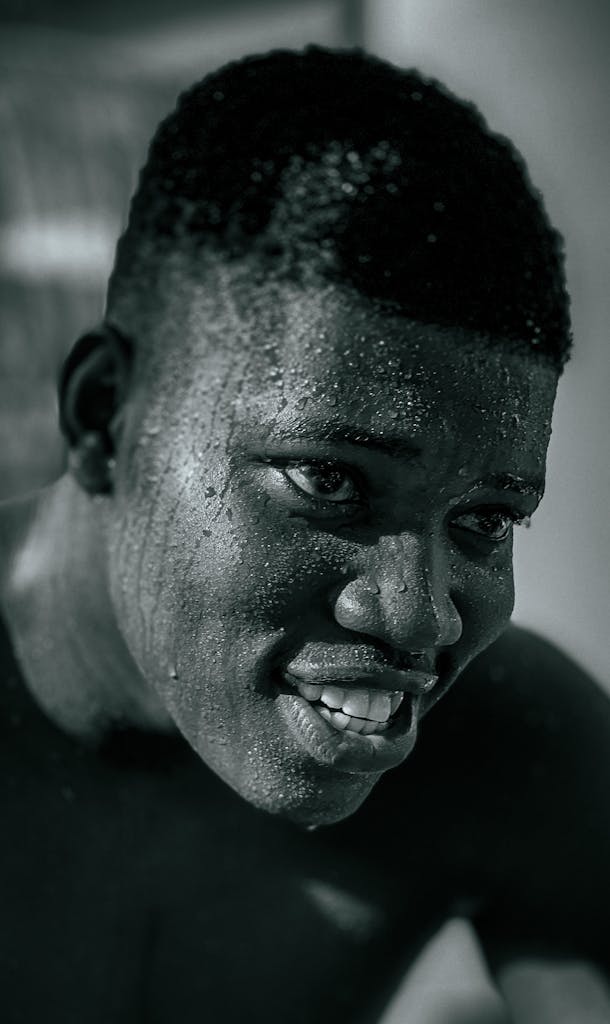 Close-up of Young Man in Sweat